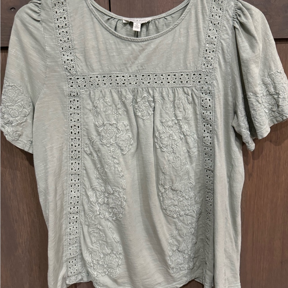 Lucky Brand Light Green Embroidered Blouse